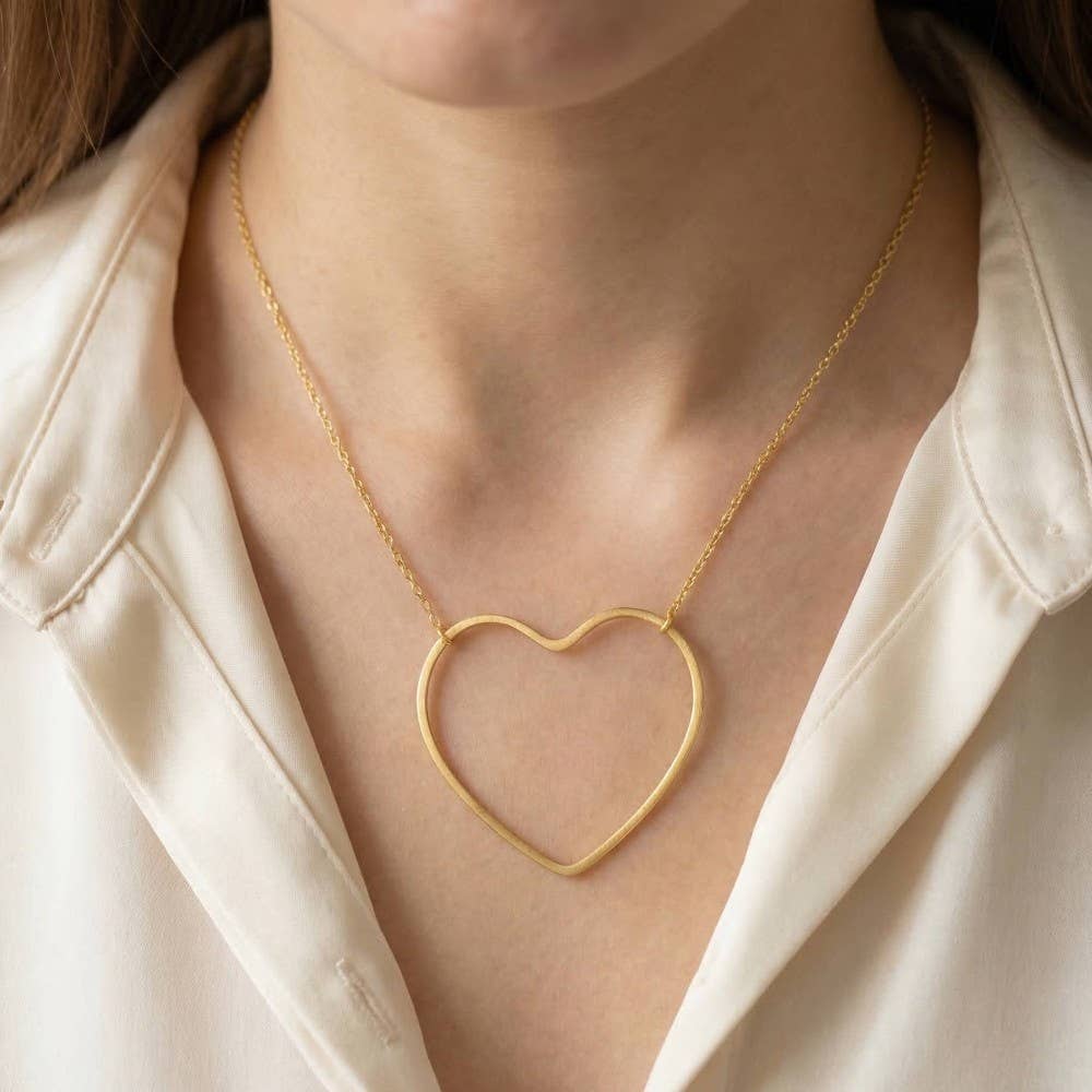 Gold Dipped Heart Cutout Pendant Necklace: G