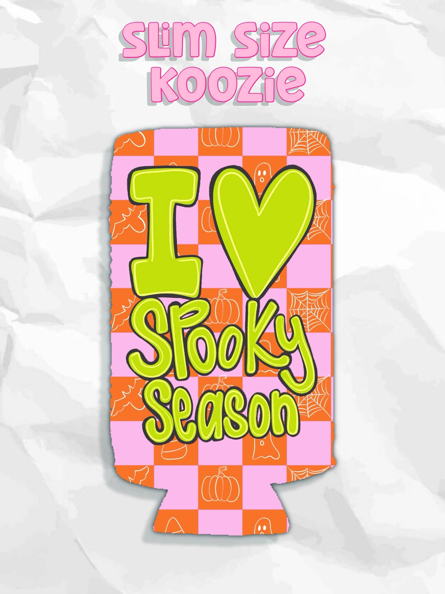 I love spooky season checkered print koozies for Halloween : Slims
