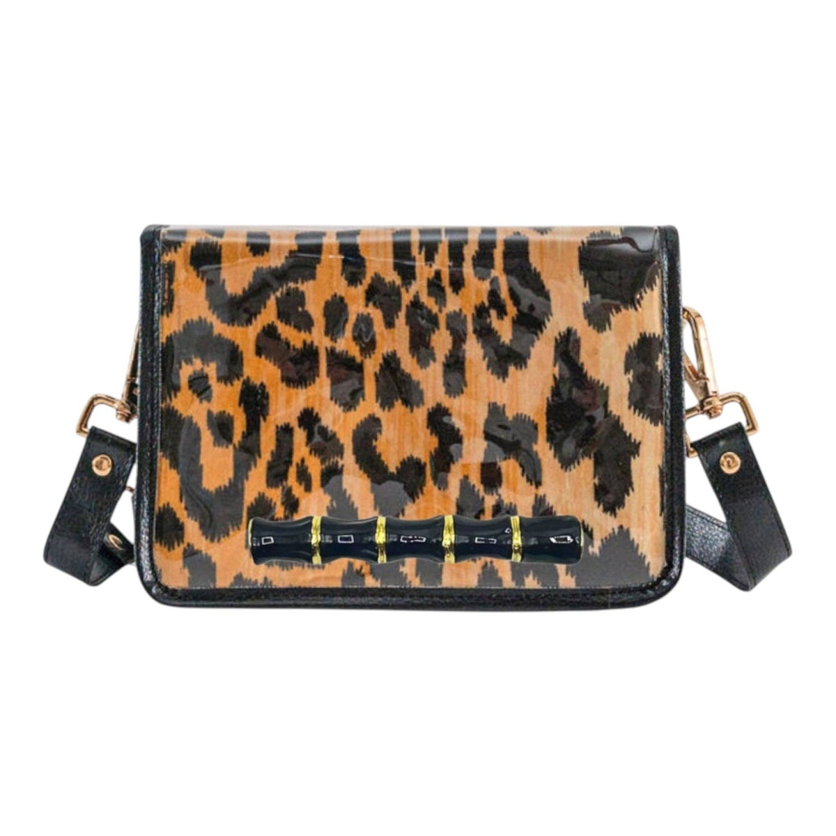 Ashley Leopard Clear Stadium Bag with Black Enamel Bamboo