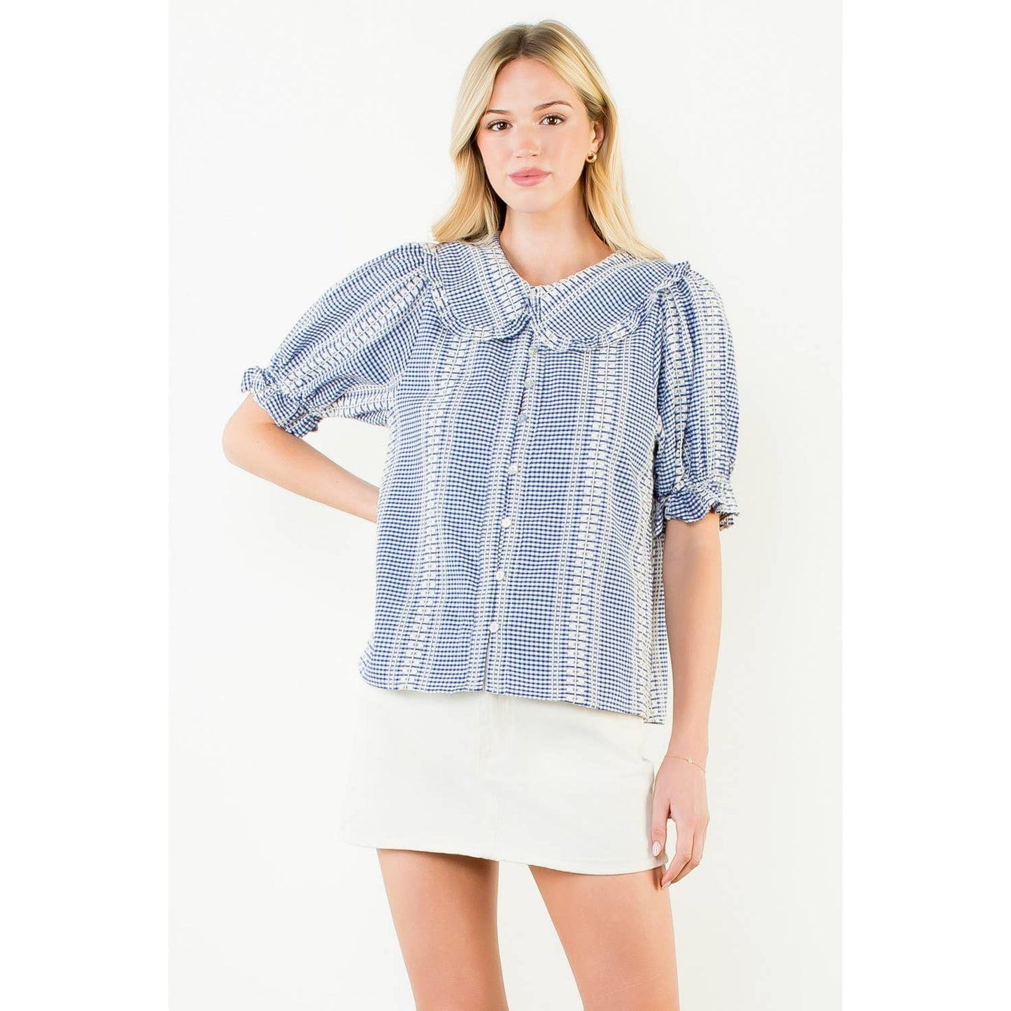 Puff Sleeve Gingham Patterned Top: RED / XS-S-M-L(1-2-2-1)