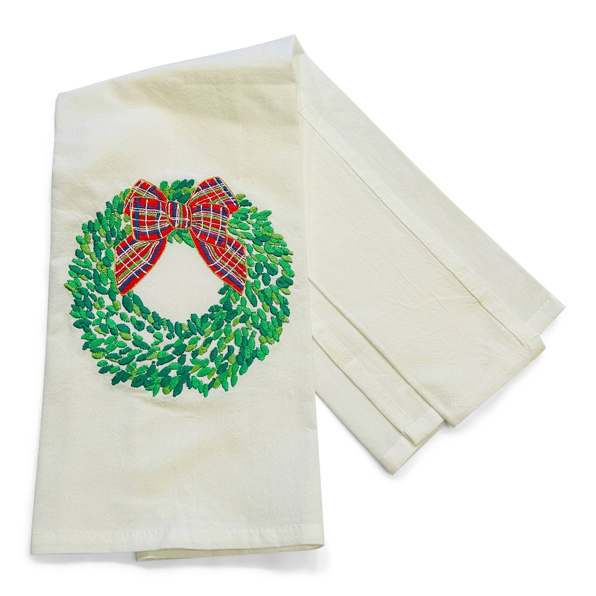 Towel - Boxwood Wreath with Red Bow on white