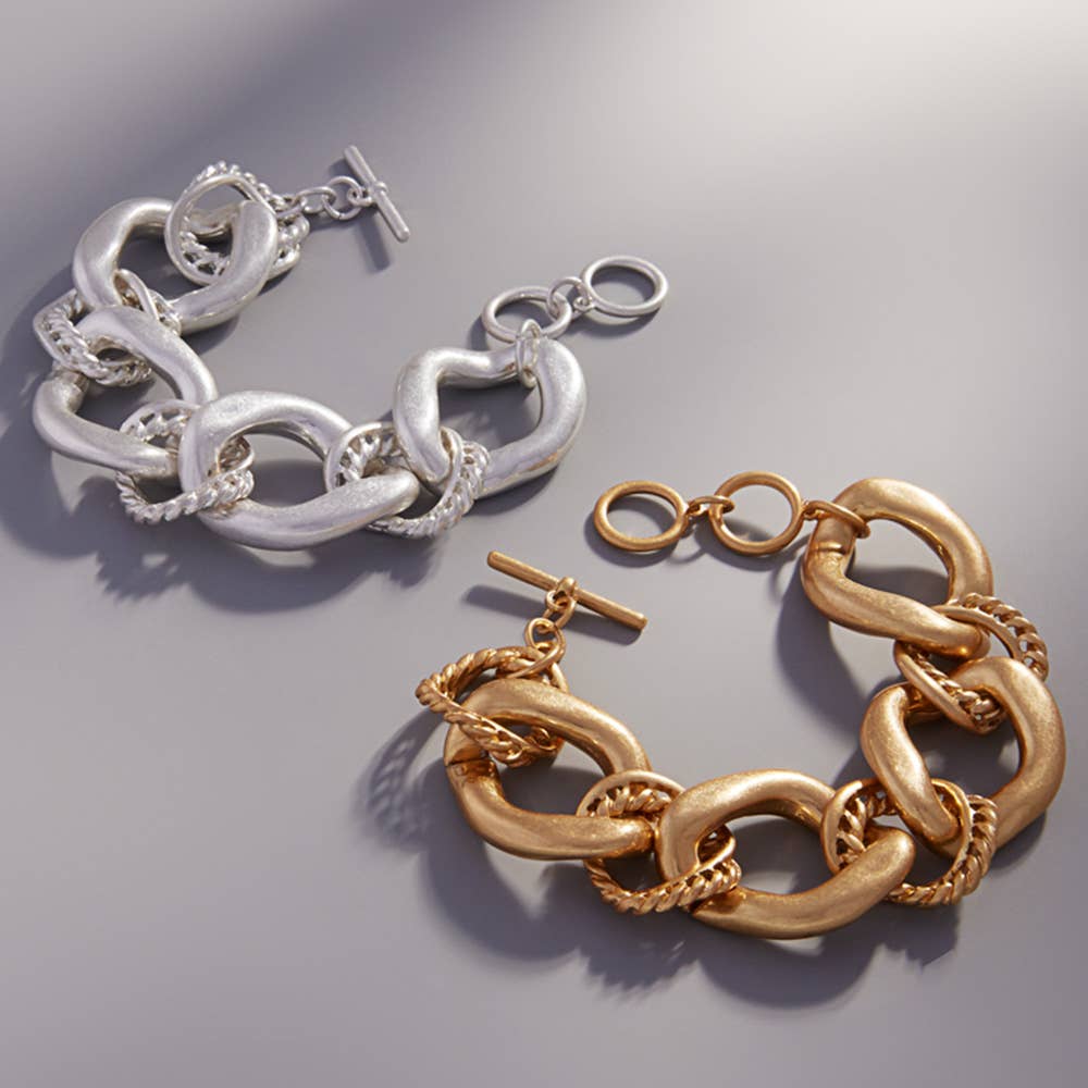 CHUNKY LINK METAL MIXED CHAIN CLASP BRACELET, C2B 3157: VG