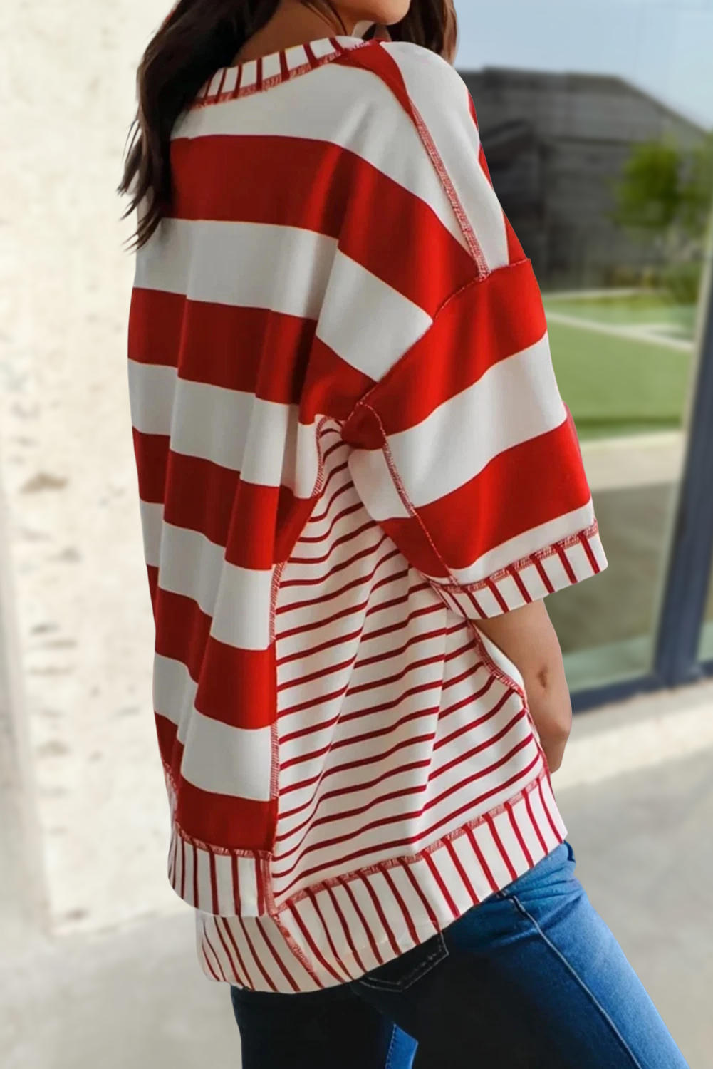 USA Stripe Sequin Bow Patriotic Half Sleeve Top | S-XL: As shown / Missy / L