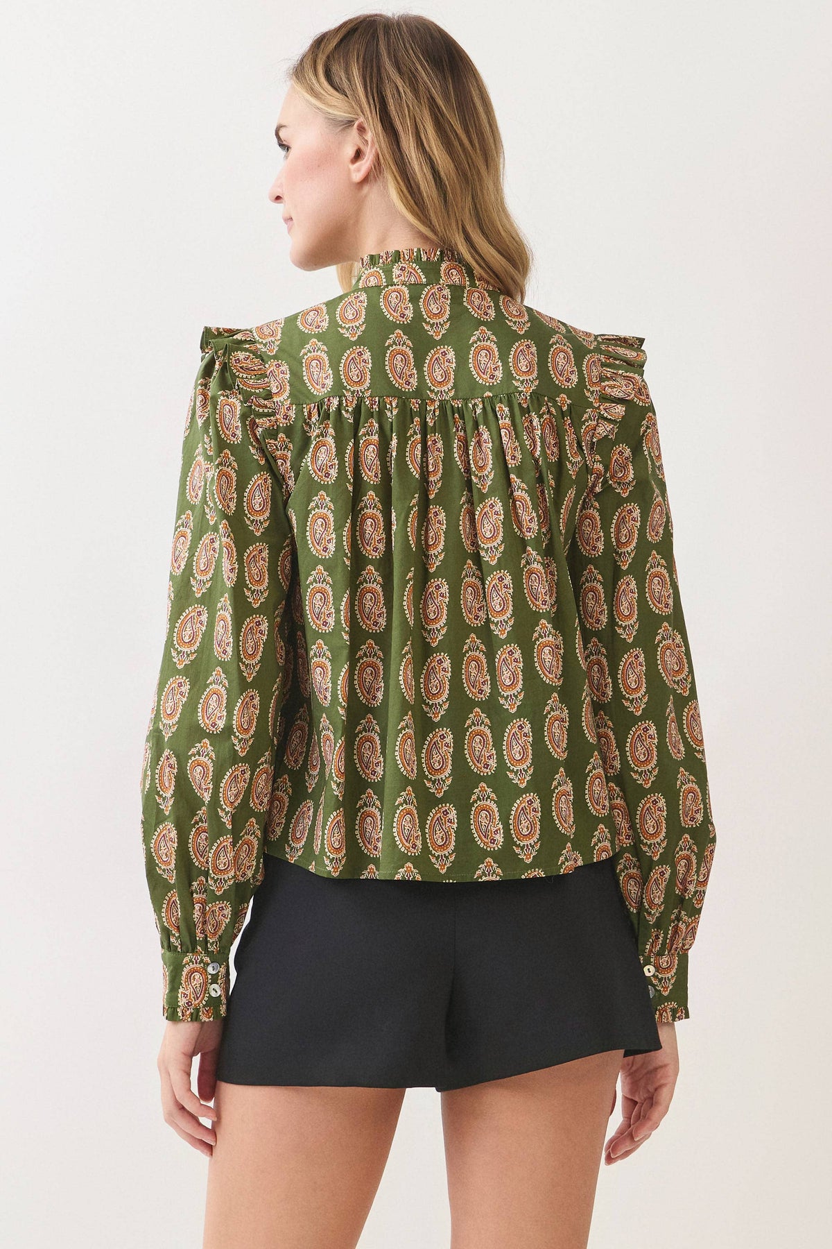 PAISLEY PRINT BUTTON DOWN SHIRT - 7614T: OLIVE / L
