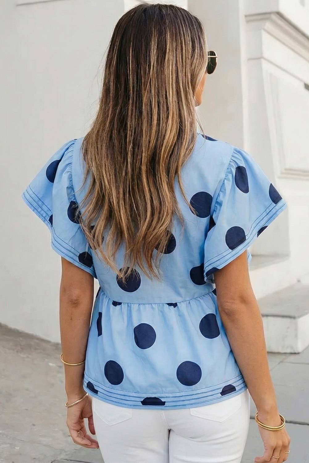 Polka Dot Print Ruffled Buttoned Summer Blouse | S-XL: As shown / Missy / M
