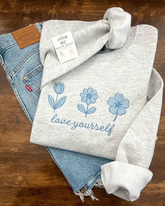 Love Yourself  Embroidered Sweatshirt: XL