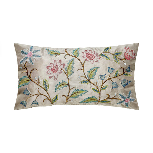 Faux Silk Taupe Embroidered Pillow
