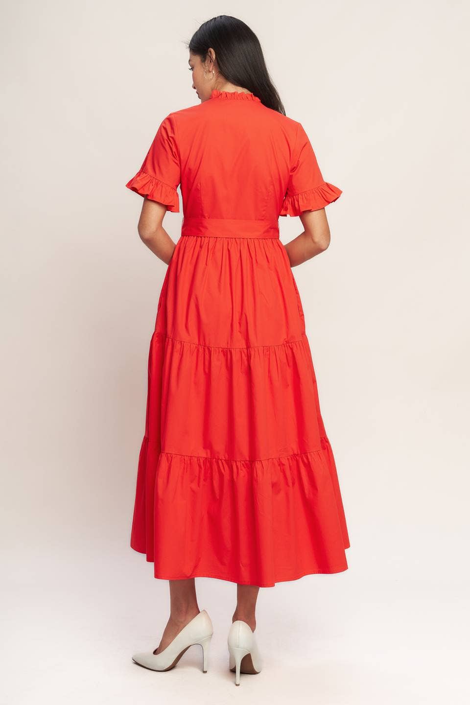 A solid woven midi dress - ID23457 ORANGE RED: ORANGE RED / Contemporary / L