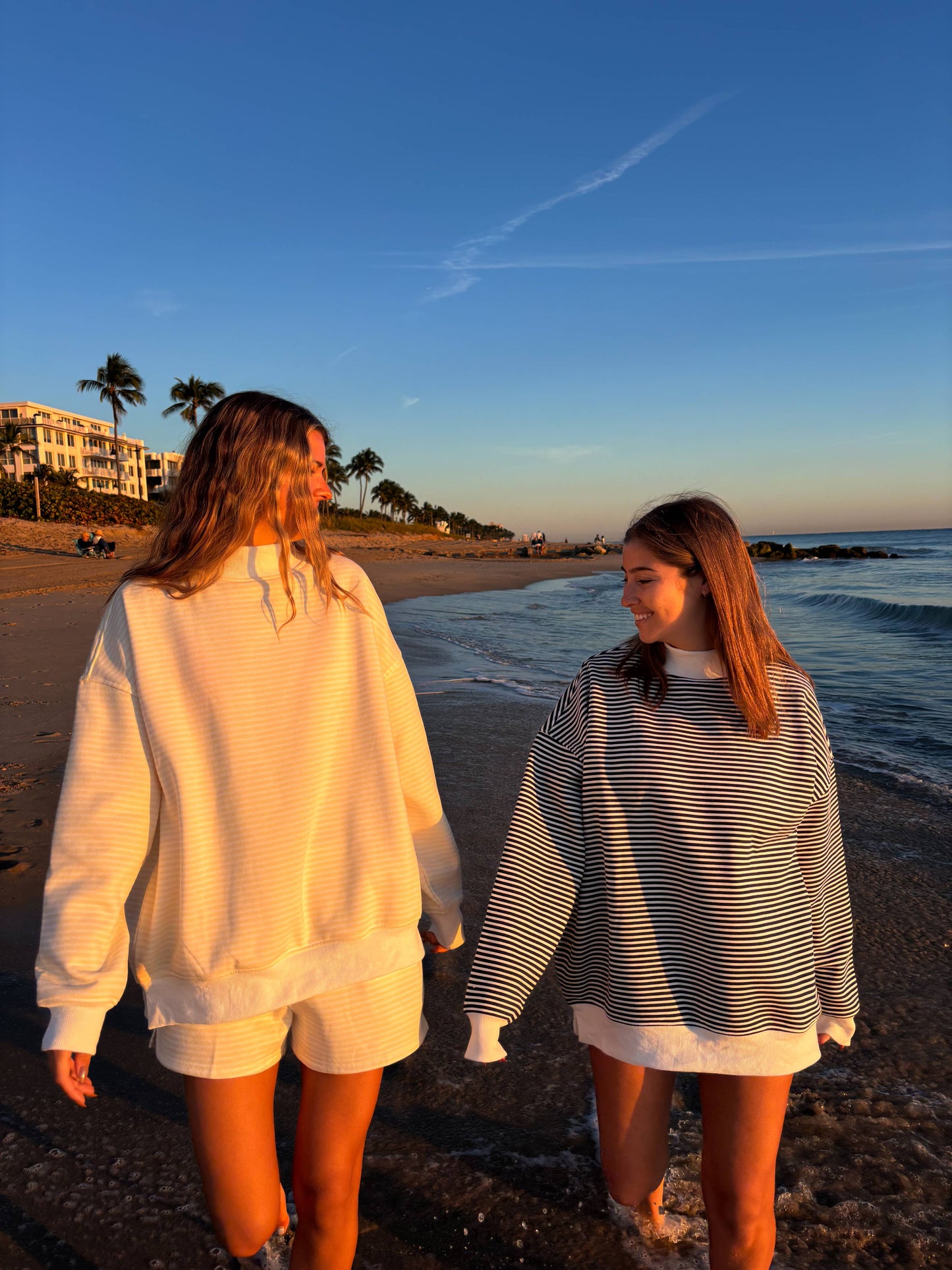 Dark Navy Blue and White Big Striped Mockneck Sweatshirt: Navy Blue/White Big Stripes / Small
