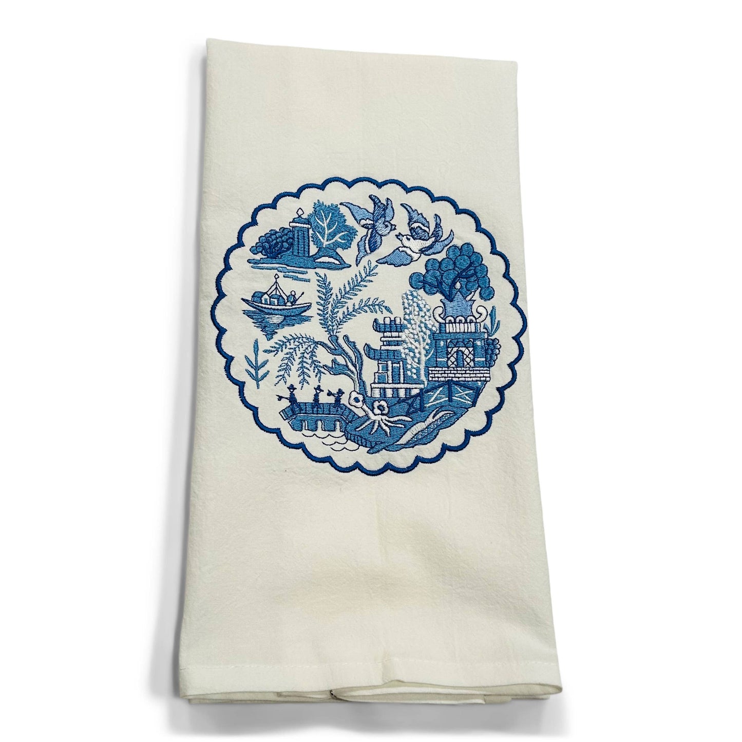 Towel - Willow Pagoda Plate on White