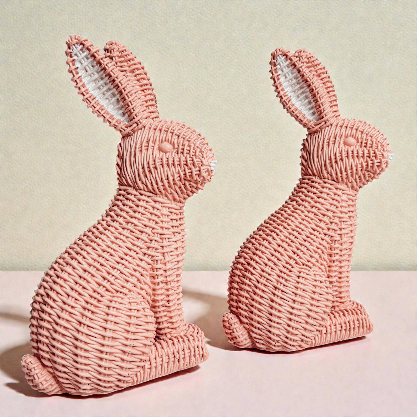 Easter Farmhouse Home Decor, Resin Bunny Figurine Rattan : White