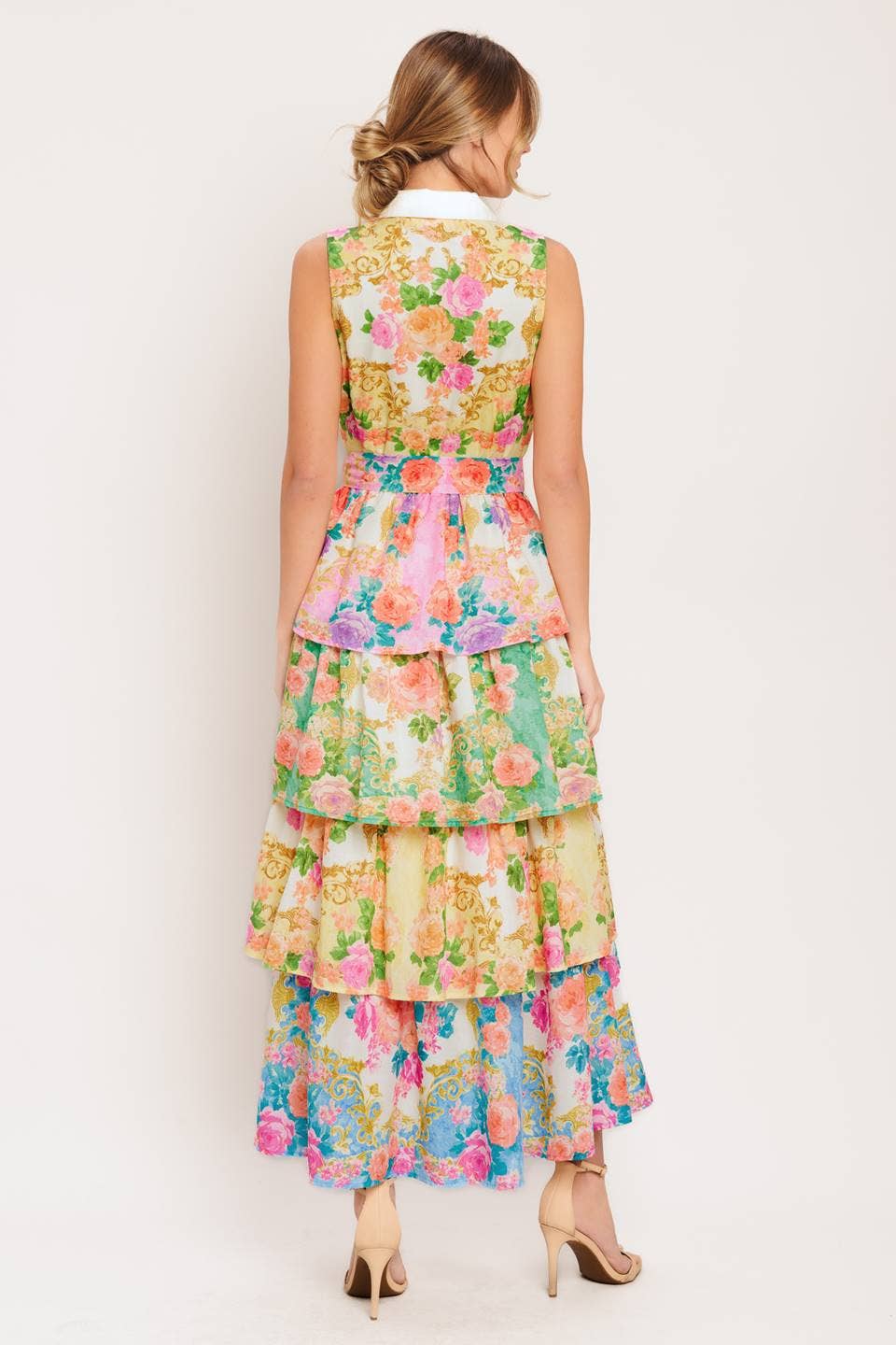 A printed woven midi dress - ID23280: YELLOW BLUE PINK / Contemporary / S