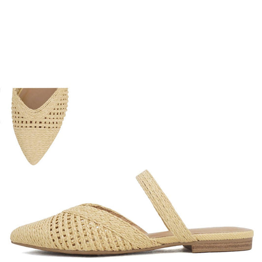 Soda ELADIO Women Pointed Toe Woven Two Pieces Flat Mules: BEIGE RAFFIA / D18-5.5(1)-6(2)-6.5(2)-7(3)-7.5(3)-8(2)-8.5(2)-9(2)-10(1)