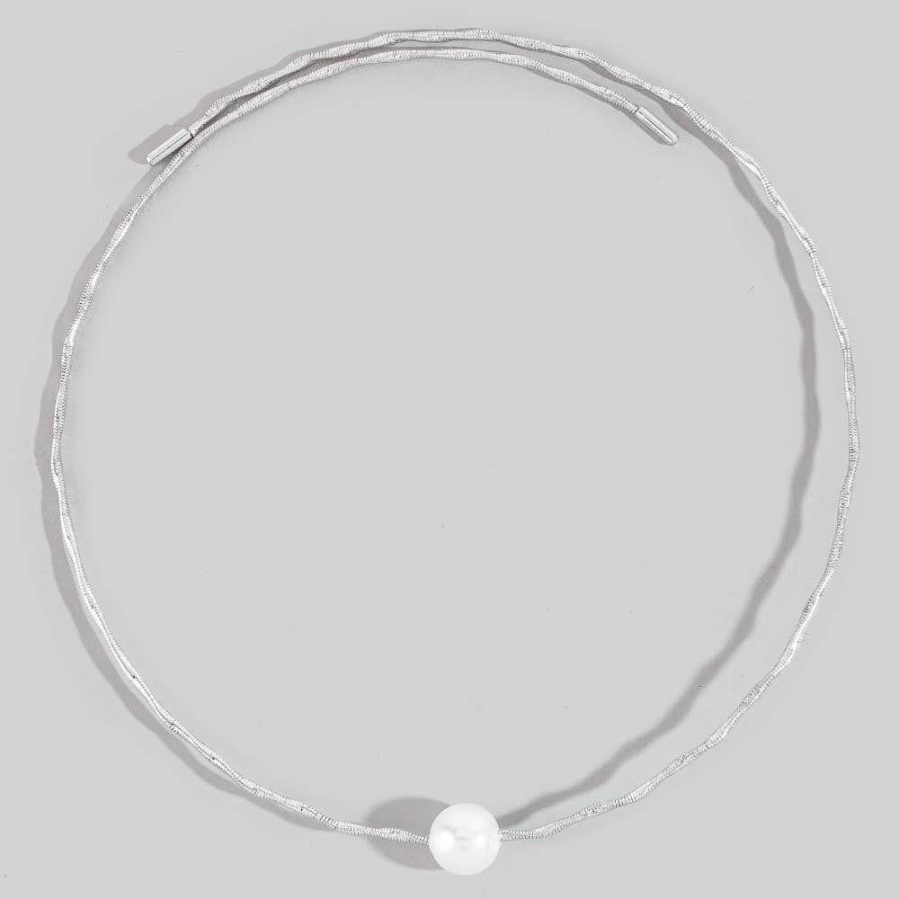 Pearl Bead Twisted Wire Choker Necklace: G