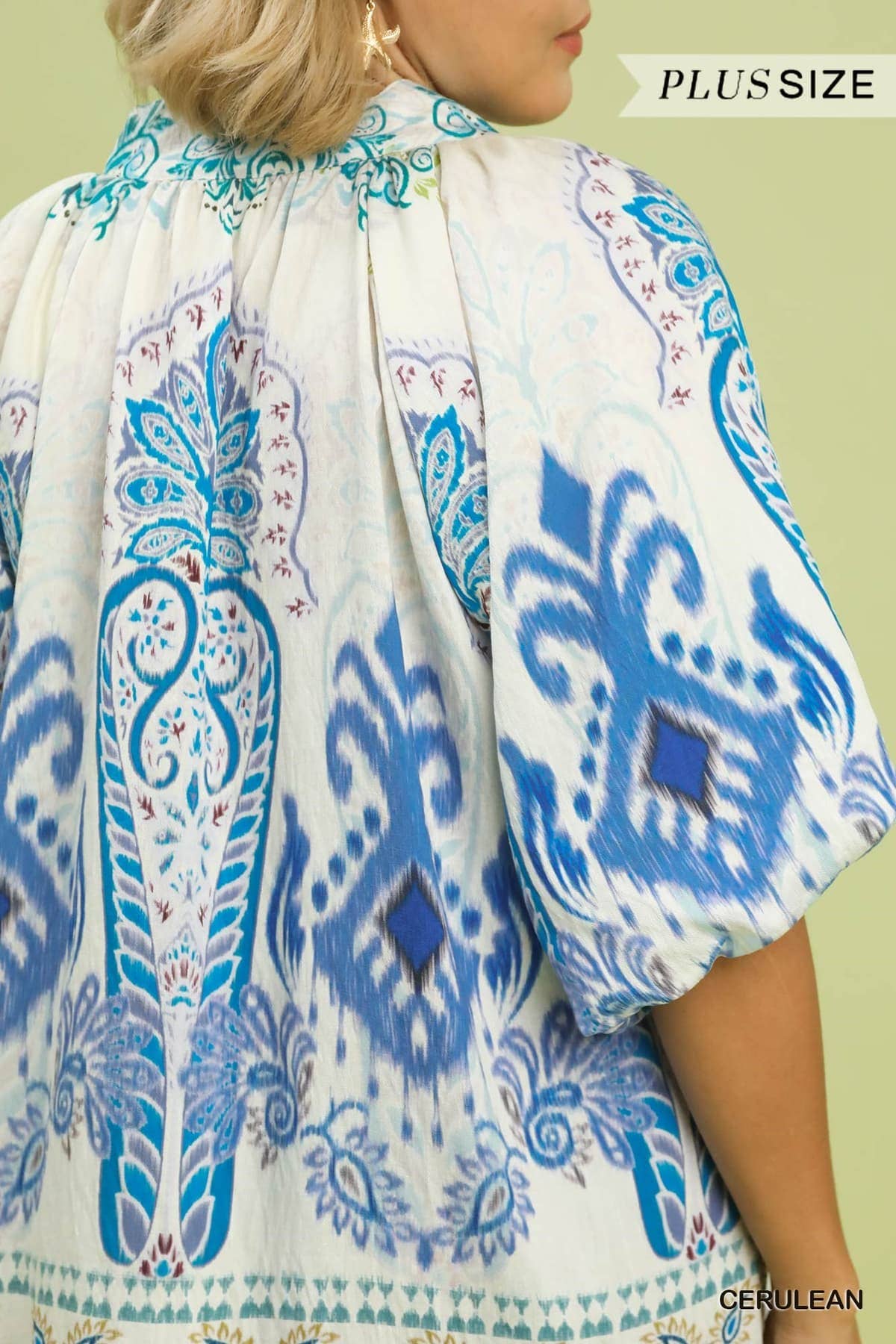 Plus Boho Border Print Top: CERULEAN / 1-1-1(XL-1XL-2XL)