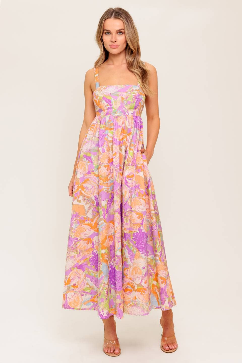 A printed woven midi dress - ID22419: Pink / Contemporary / S