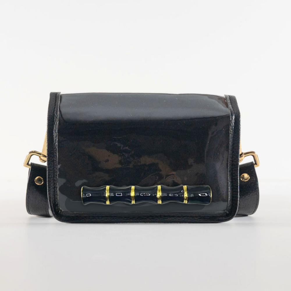 Petite Black Clear Stadium Bag with Black Bamboo Stick