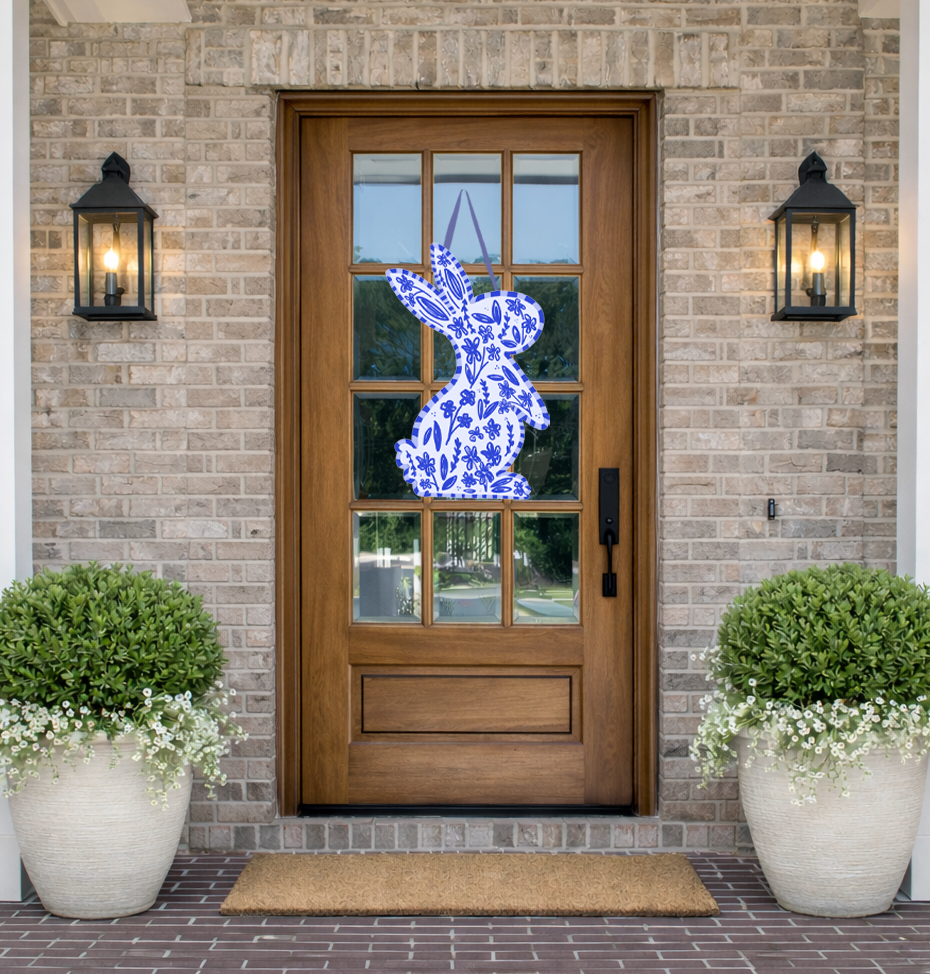 Chinoiserie Bunny Door Hanger- For Double Doors!: Single Door (Bunny Facing to the Right Only)