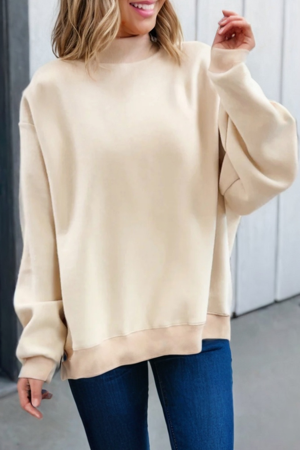 LAS Oversize Drop Shoulder Reversible Sweatshirt (S-XL): Light Grey / Missy / XL