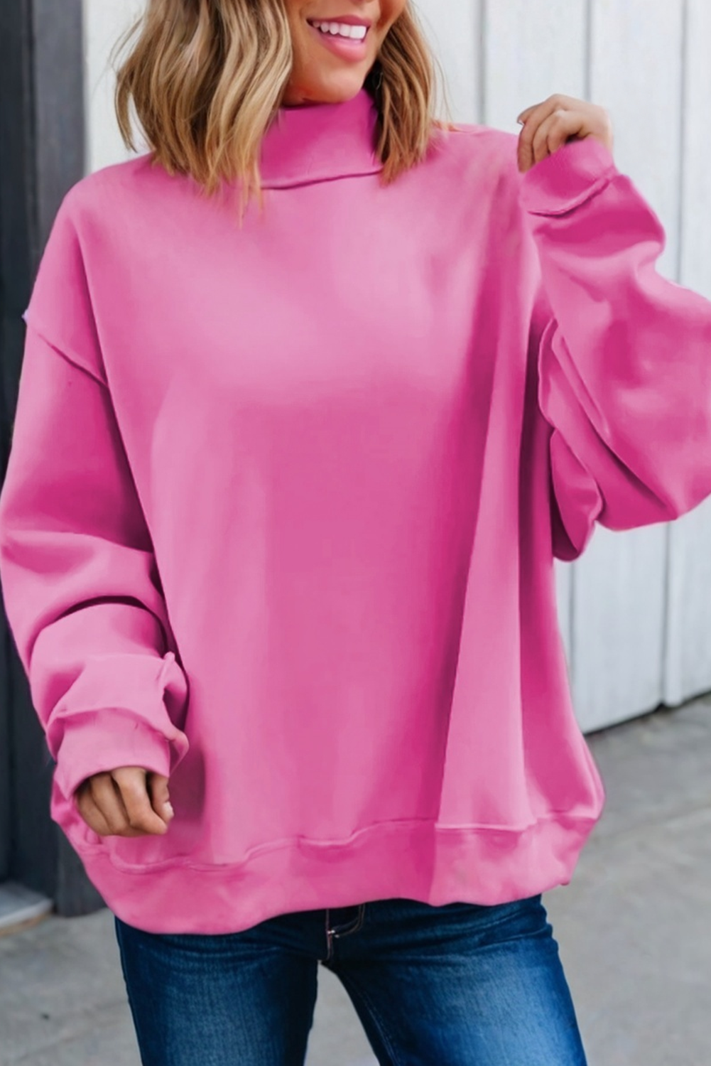 LAS Oversize Drop Shoulder Reversible Sweatshirt (S-XL): Light Grey / Missy / M