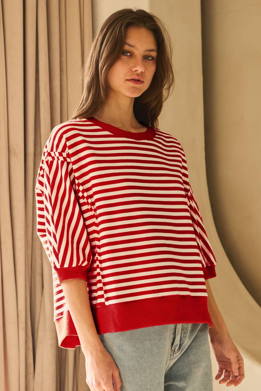 Striped Knit Top: Blue Multi / M