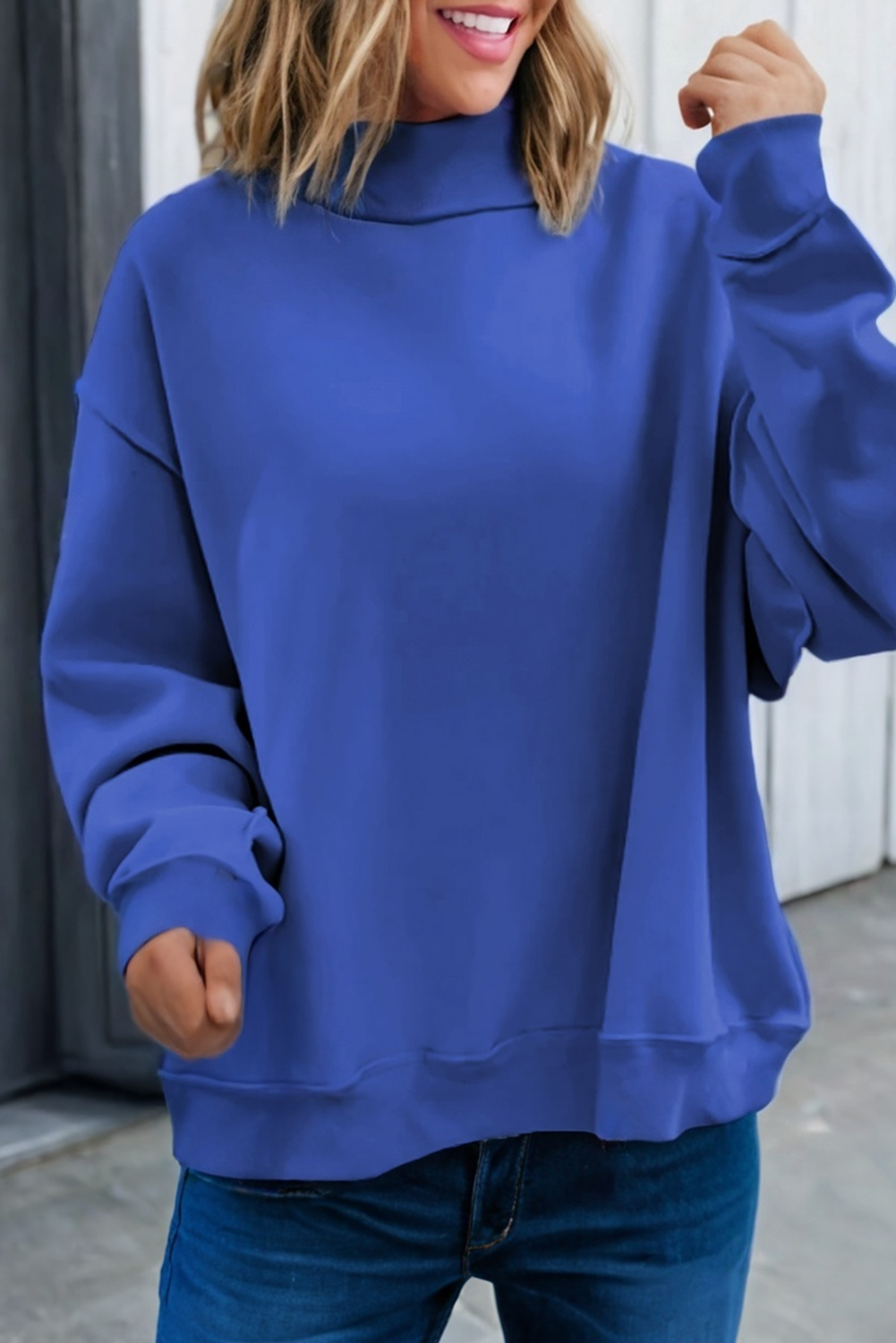 LAS Oversize Drop Shoulder Reversible Sweatshirt (S-XL): Light Grey / Missy / M