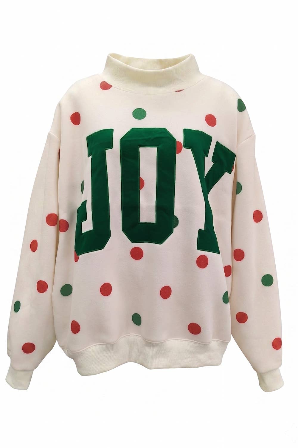 IT2594E-JOY | 'JOY' Applique Patch Polka-Dot Sweatshirt: Cream / S/M