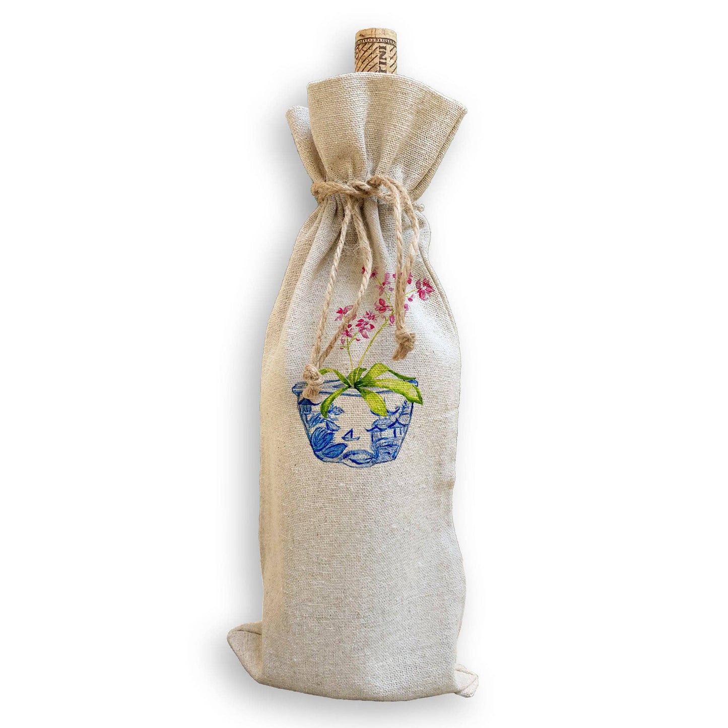 Blue & White Bowl with Pink Orchid: Dishtowel / -