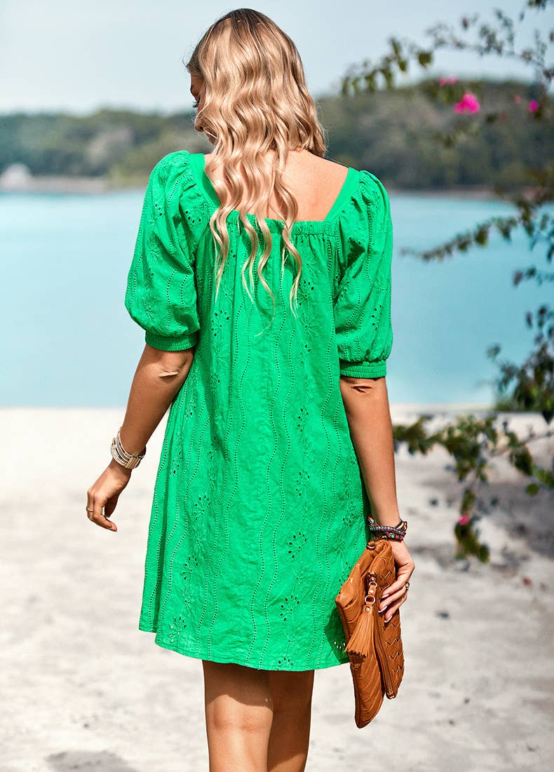 ELEGANT JACQUARD SHORT DRESS WITH SQUARE NECK: ROSE / (L) 1