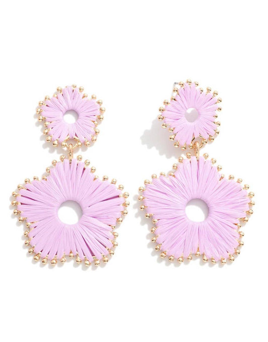 Lavender Raffia Flower Drop earring 