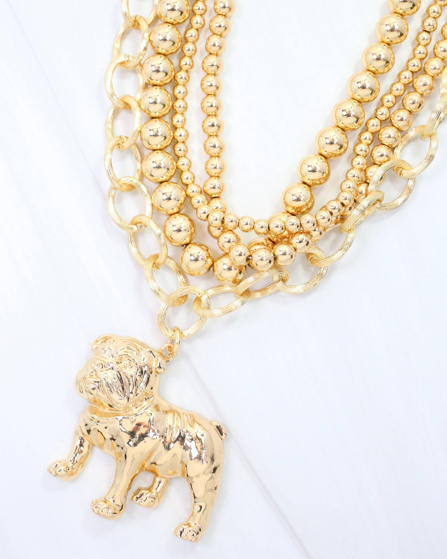 Bree Beaded Layered Necklace Standing Dog Gold: Default
