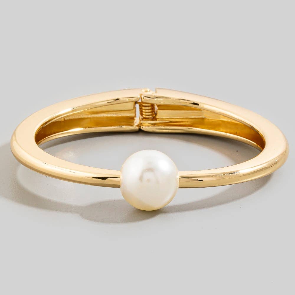 Pearl Bead Thin Metal Hinged Bangle Bracelet: G