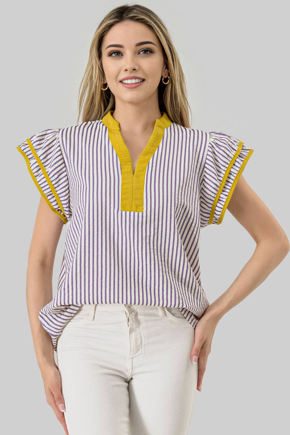 MBT 9923.. Blake Seersucker Stripe Game Day Top Purple/Gold