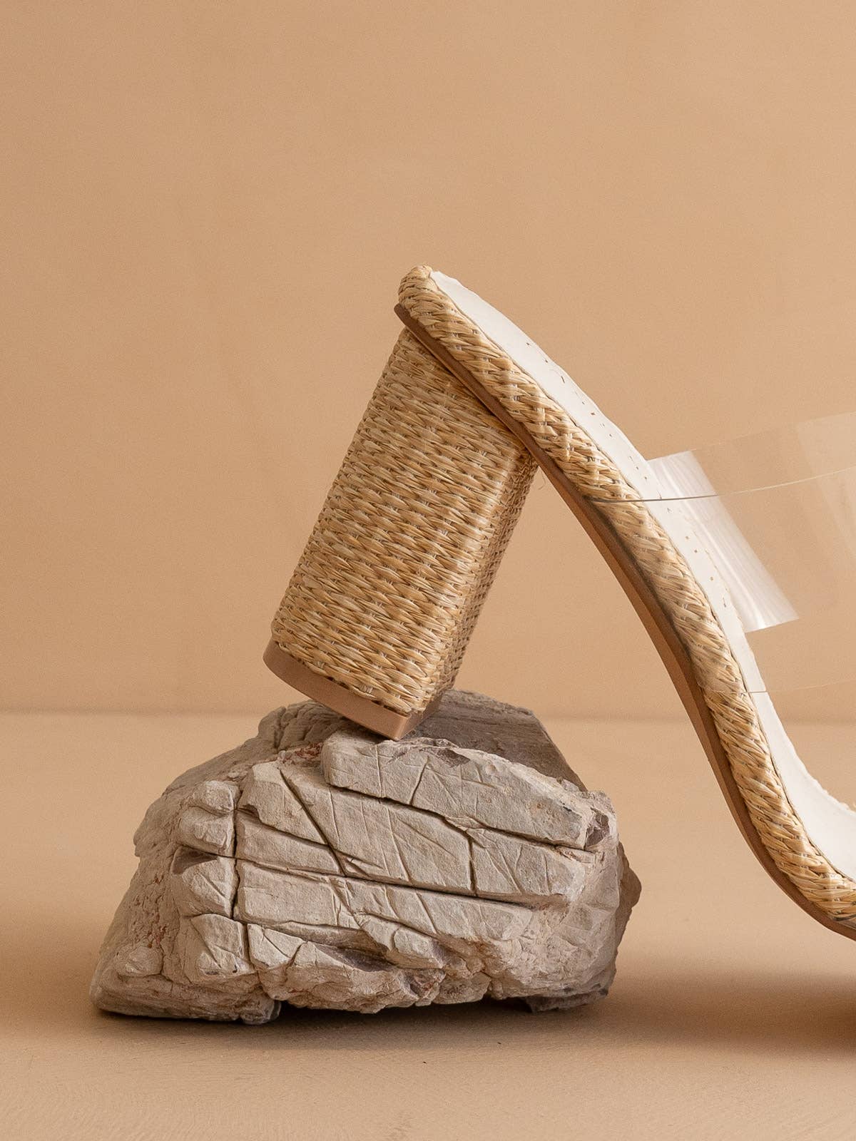 The Francee | Natural Transparent Double Strap Raffia Heel: NATURAL / 7.5