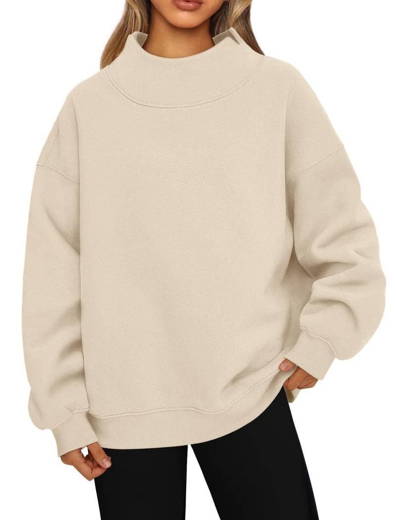 Elevated Mock Neck Loose Top: GREY / 2XL