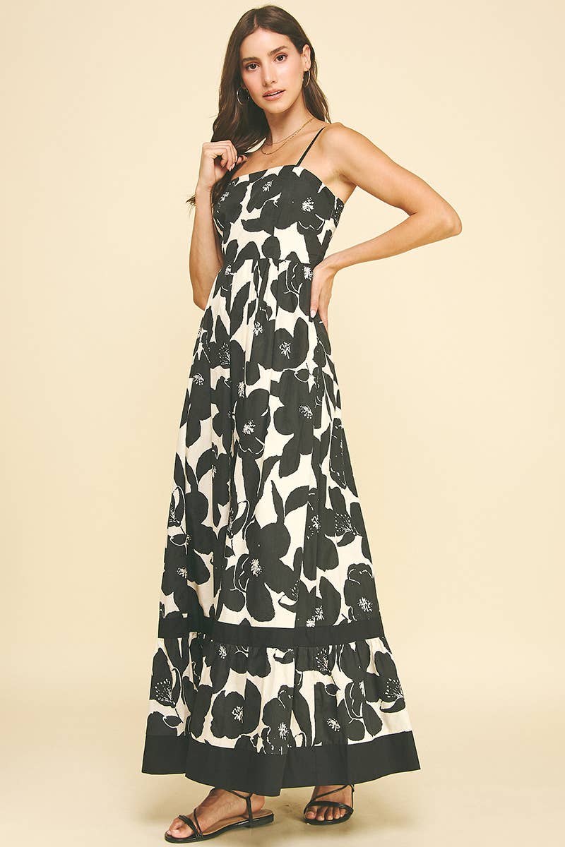 FLORAL TIERED MAXI DRESS - 6658D: GREEN FLORAL / M