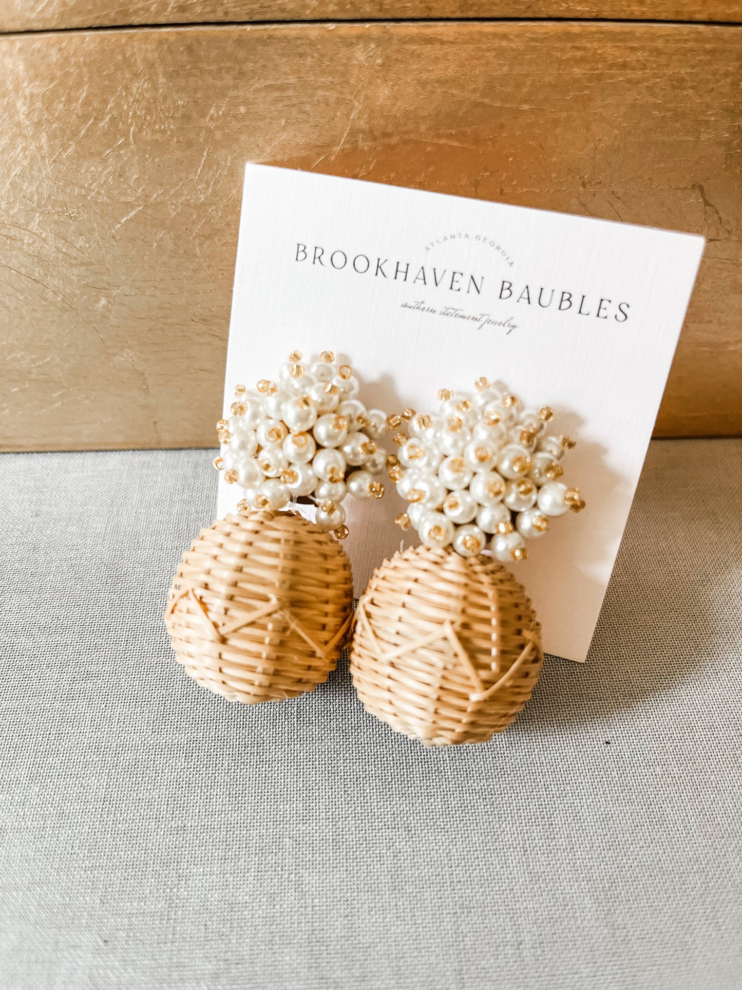 Pearl cluster and Rattan ball Statement Earrings