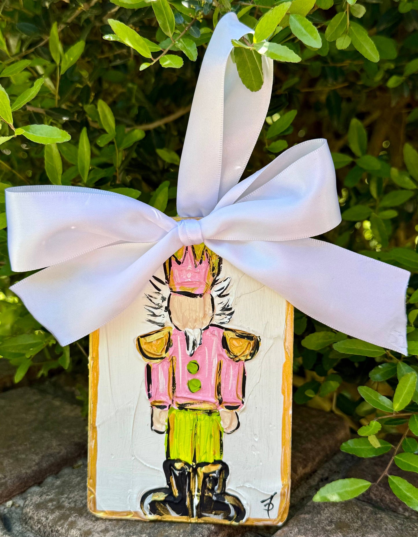 Nutcracker textured hand painted Christmas ornament : Hot pink/metallic cobalt