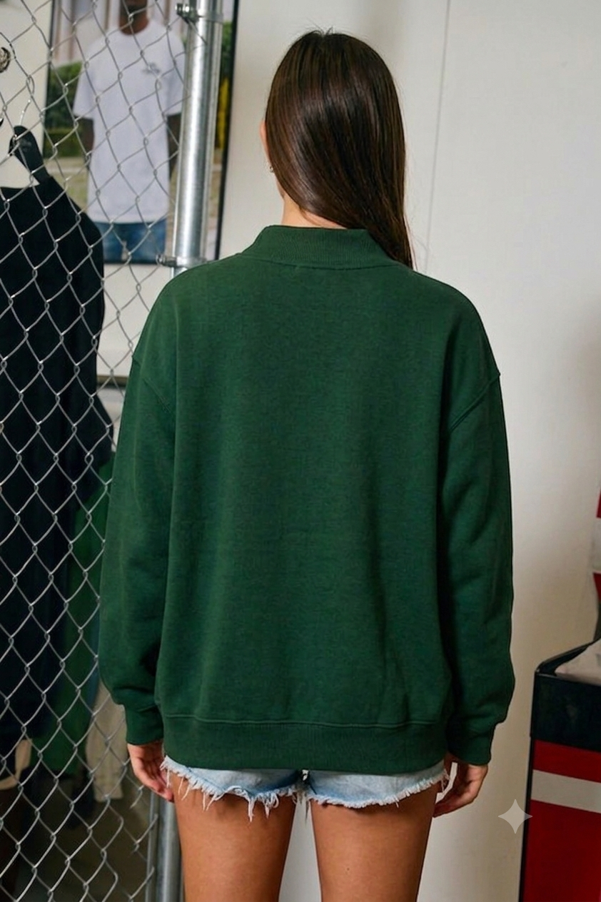 IT2594E-MERRY5 | 'MERRY' Polka-Dot Mock-Neck Sweatshirt: HUNTER GREEN / L/XL