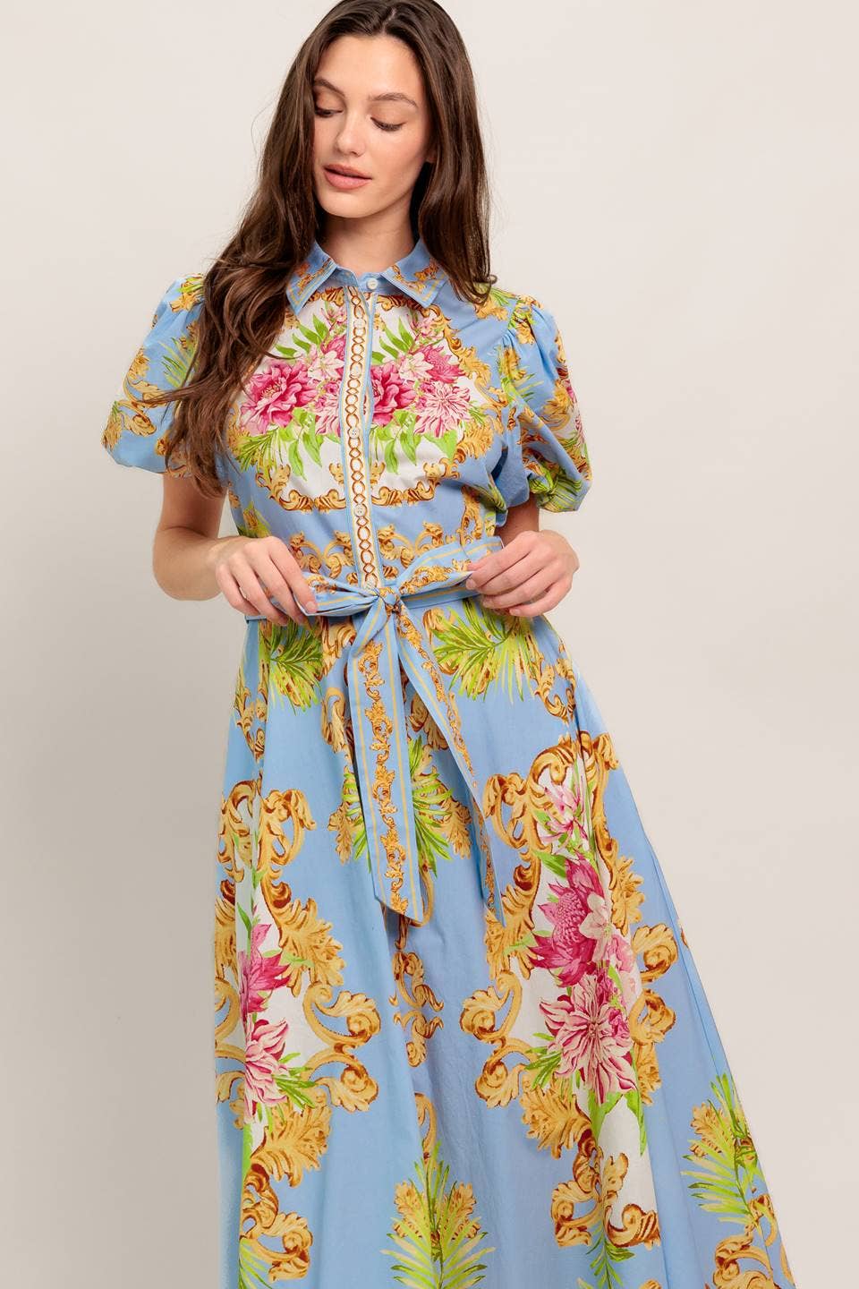 A printed woven midi dress - ID23438: LIGHT BLUE MULTI / Contemporary / M