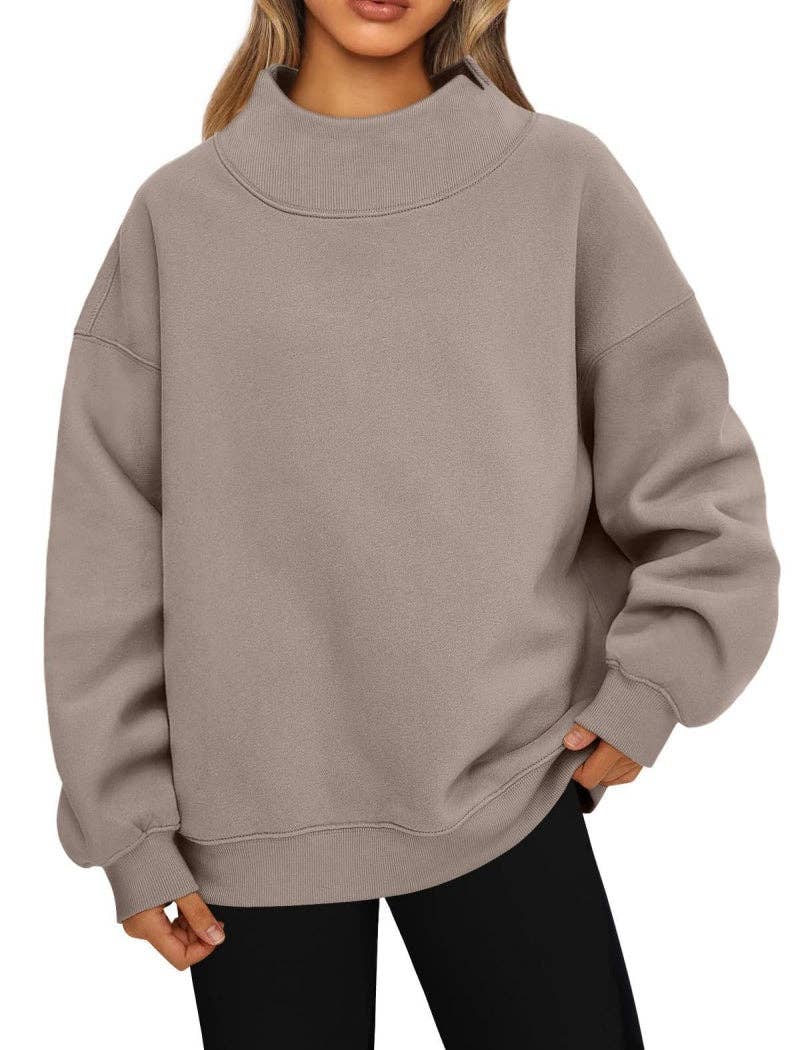 Elevated Mock Neck Loose Top: GREY / 2XL