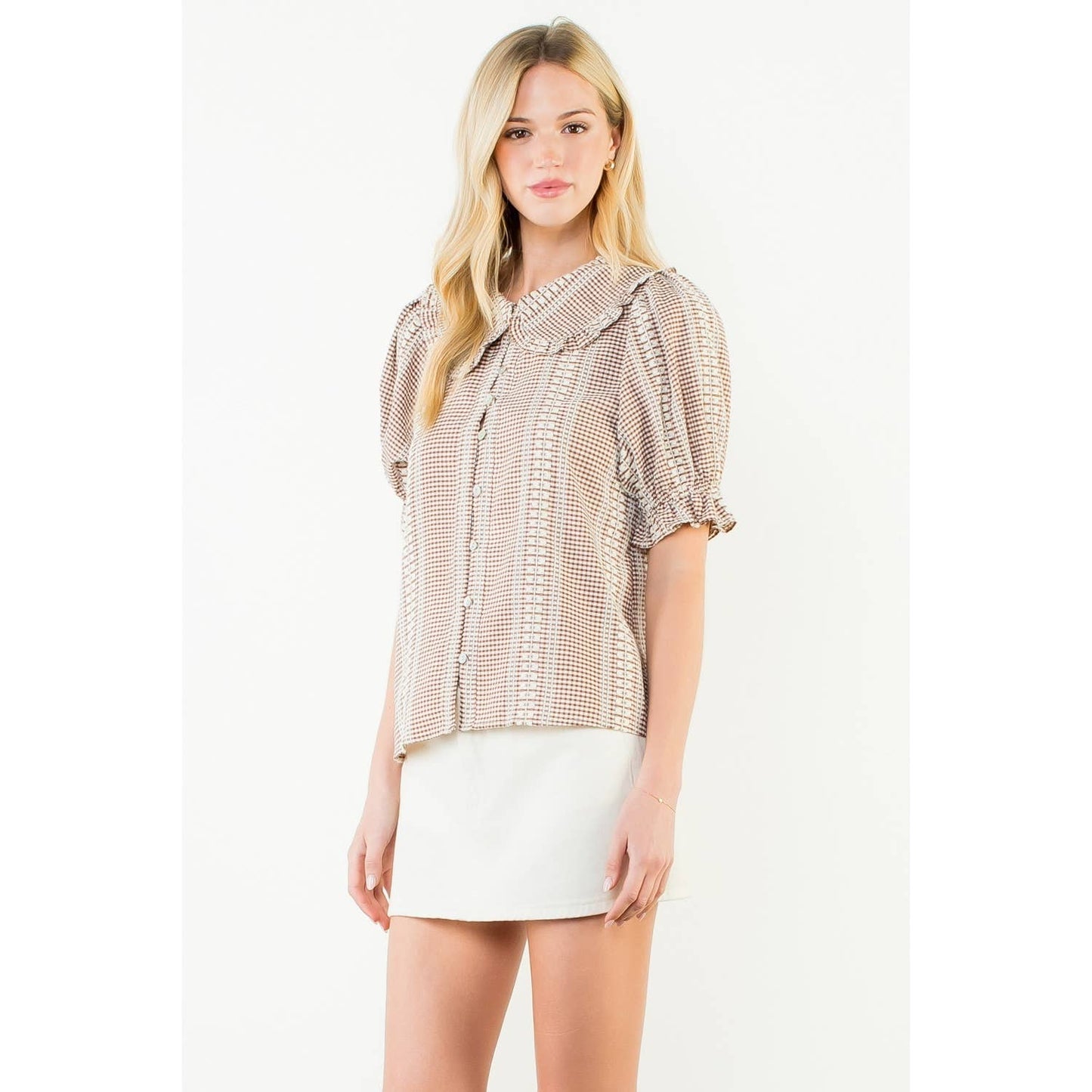 Puff Sleeve Gingham Patterned Top: RED / XS-S-M-L(1-2-2-1)
