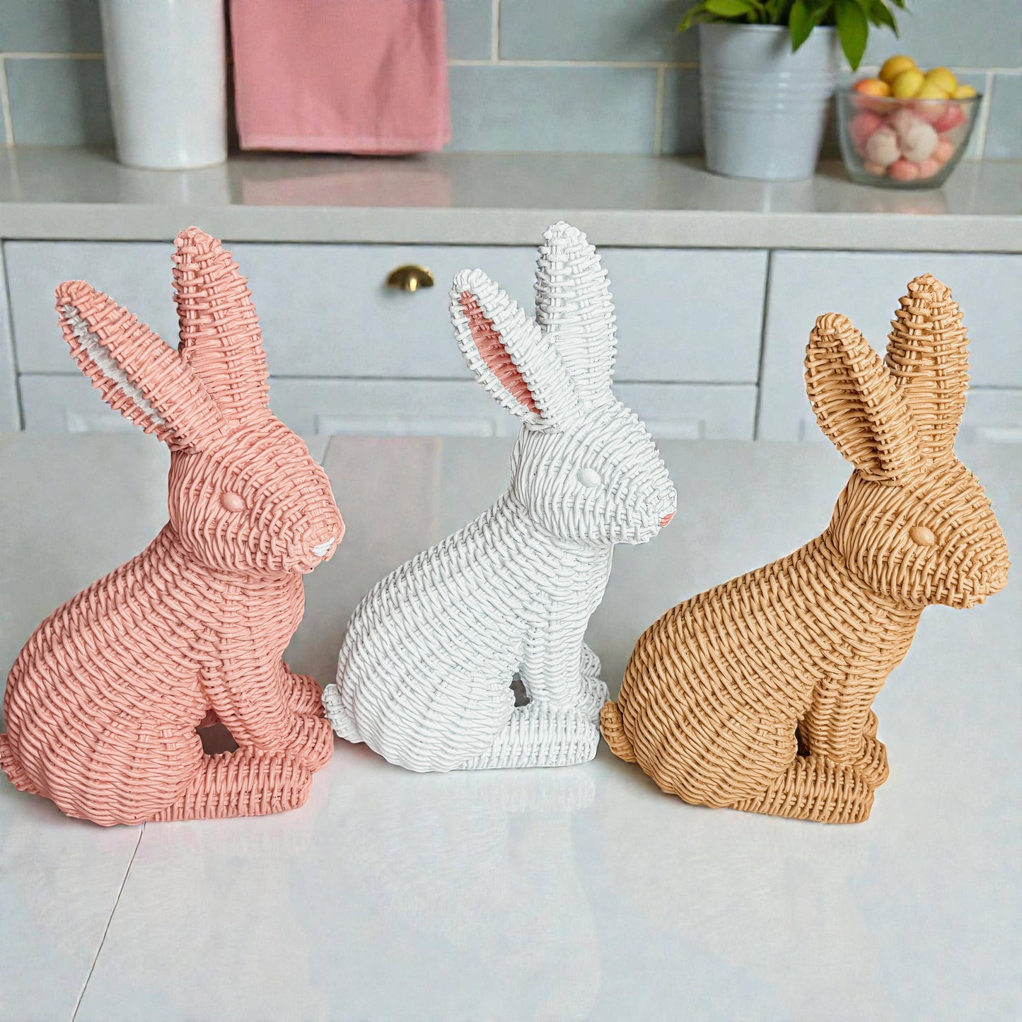 Rabbit Statue Wicker Weave Bunnies, Easter Bunny Home Decor: Brown
