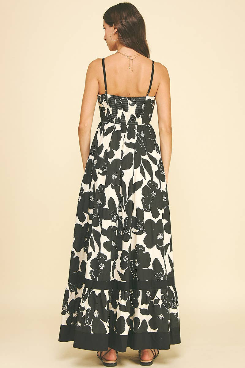 FLORAL TIERED MAXI DRESS - 6658D: GREEN FLORAL / S