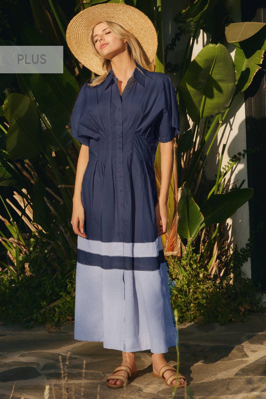 Plus Short Sleeve Shirt Dress : Navy Combo / Plus Size / 2XL