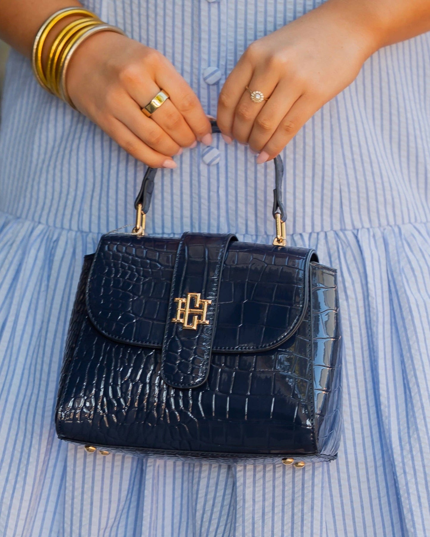 Tucker Handbag Navy Patent EC: Default