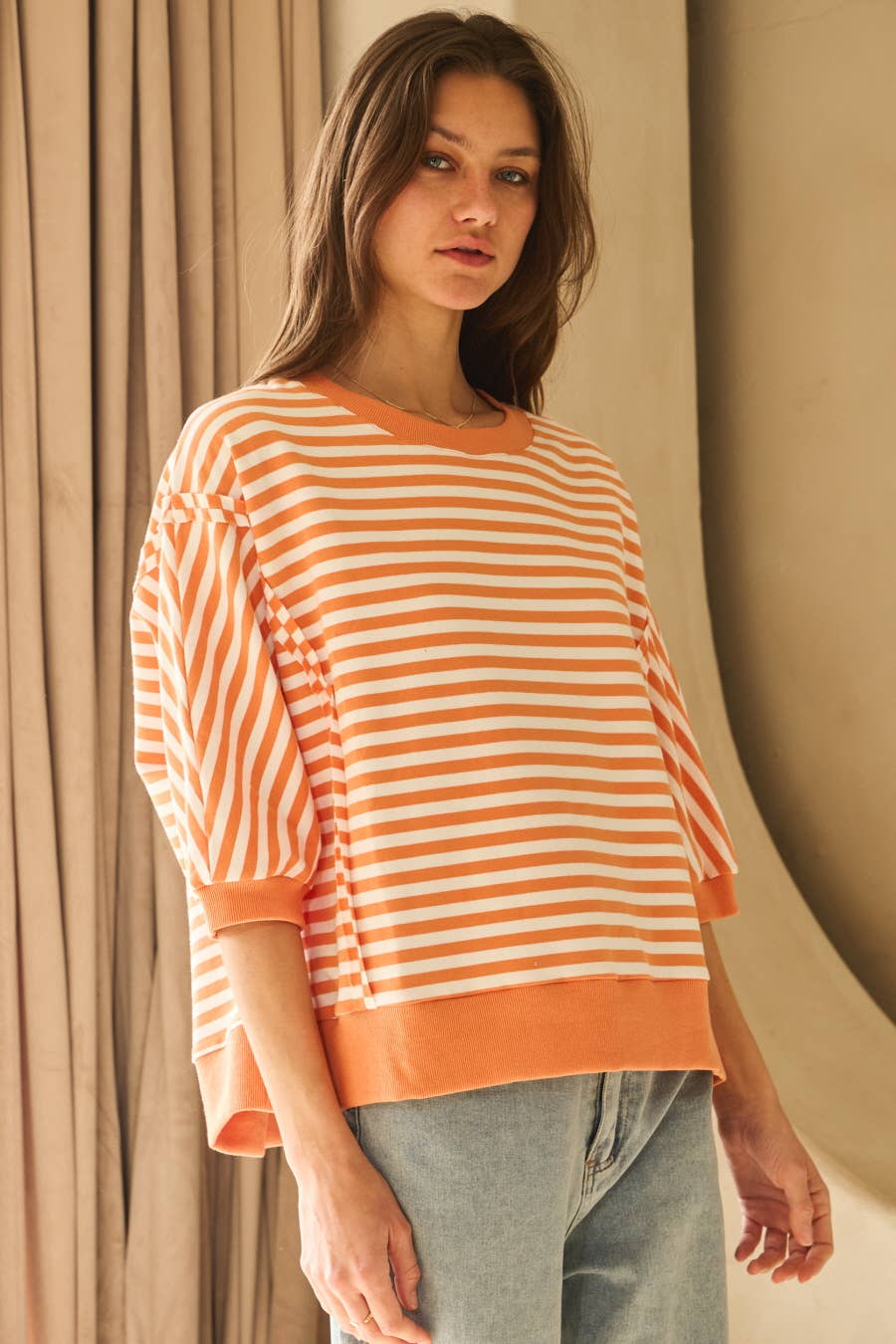 Striped Knit Top: Blue Multi / L