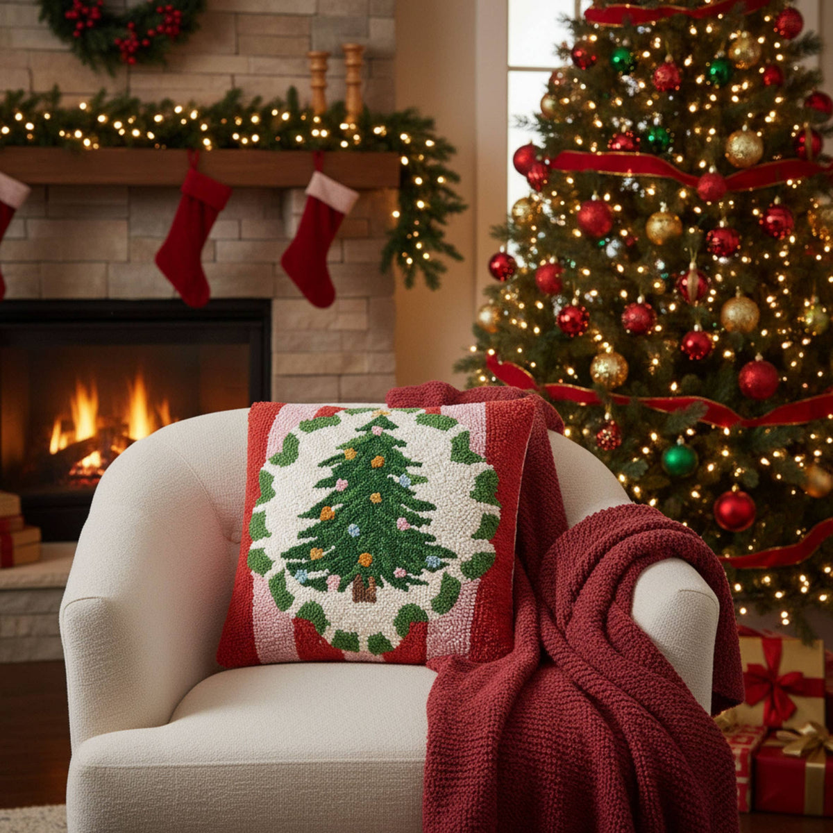 Holiday Frames Tree Hook Pillow