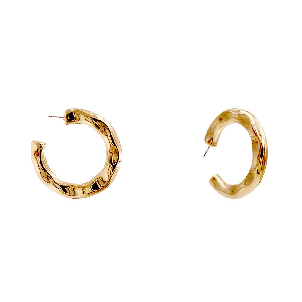 HAMMERED METAL OPEN CIRCLE EARRING, ME 91077: GD