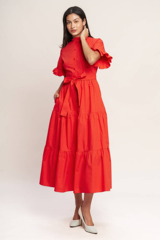 A solid woven midi dress - ID23457 ORANGE RED: ORANGE RED / Contemporary / M
